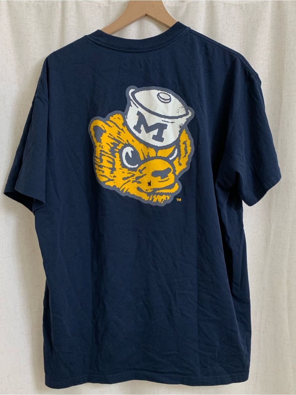 Nike Michigan Wolverines Distressed Navy Short-Sleeve Tee Yellow Bear Graphic XL